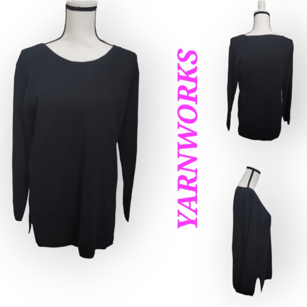 YARNWORKS Ribbed long sleeves sweater with side splits